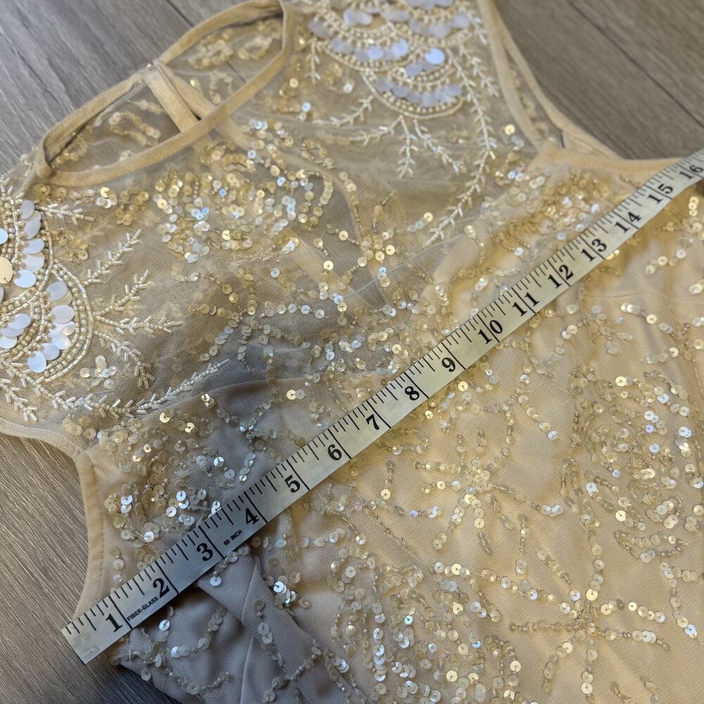 NWT Adrianna Papell Womens Beaded Sequined Sleeveless Midi Champagne/nude 6 - Picture 6 of 16